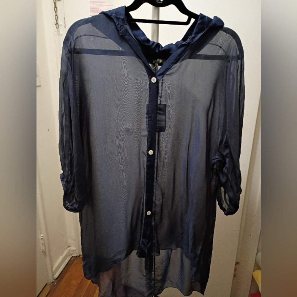 Sheer Navy Button-Up Blouse